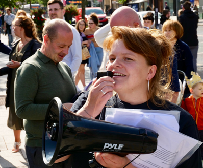 Elfie Seymour and Barry McCaffrey(left) attending a recent housing protest in Belfast Photo: Chris Scott